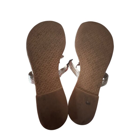 Tory Burch Silver Miller Logo Thong Sandals Size 9 - Picture 6 of 7